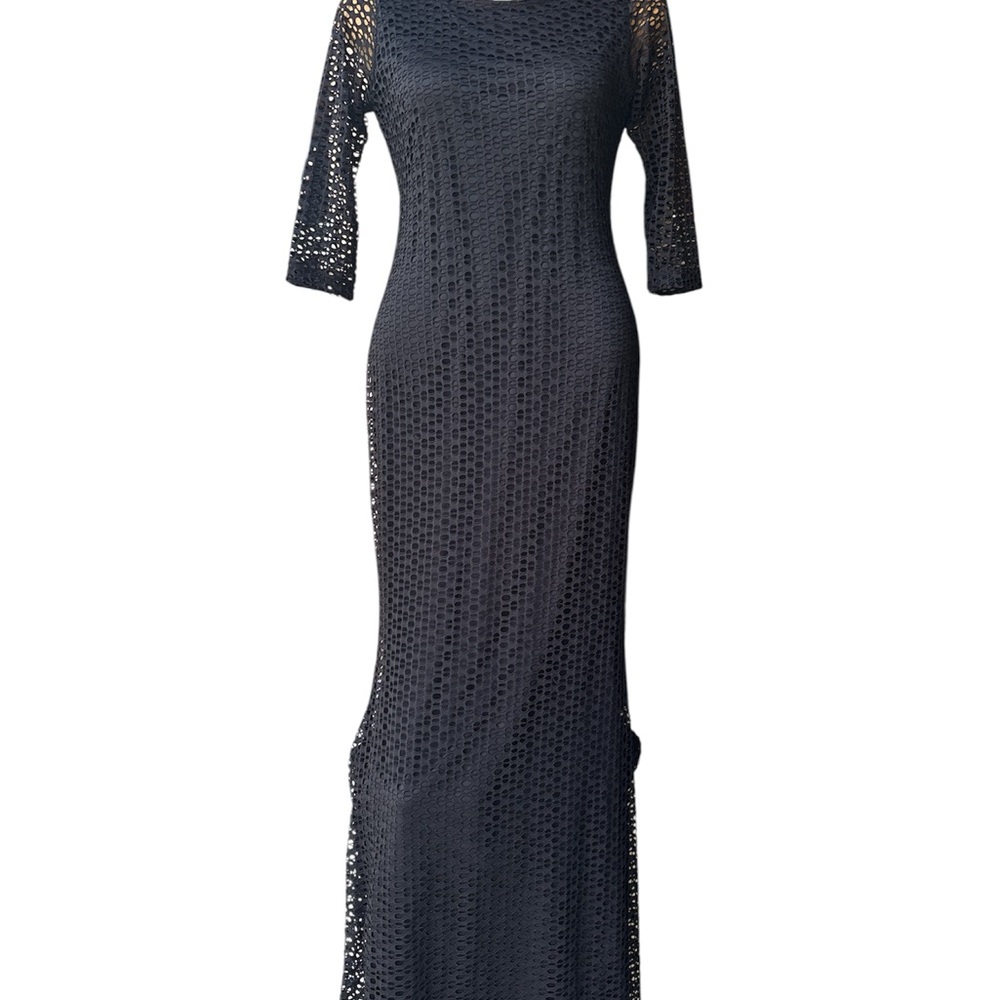 Elegant Black Crochet Long Sleeve Dress